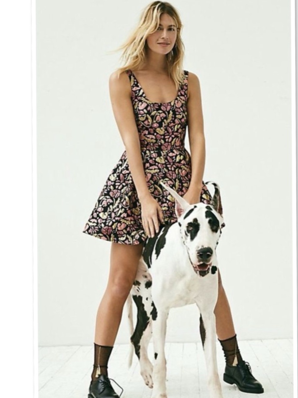 FREE PEOPLE  Metallic Fit and Flare Jacquard Floral Dress Medium SIze S/P